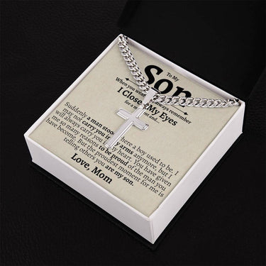 To My Son Love Mom Cuban Cross Necklace - Love You This Much